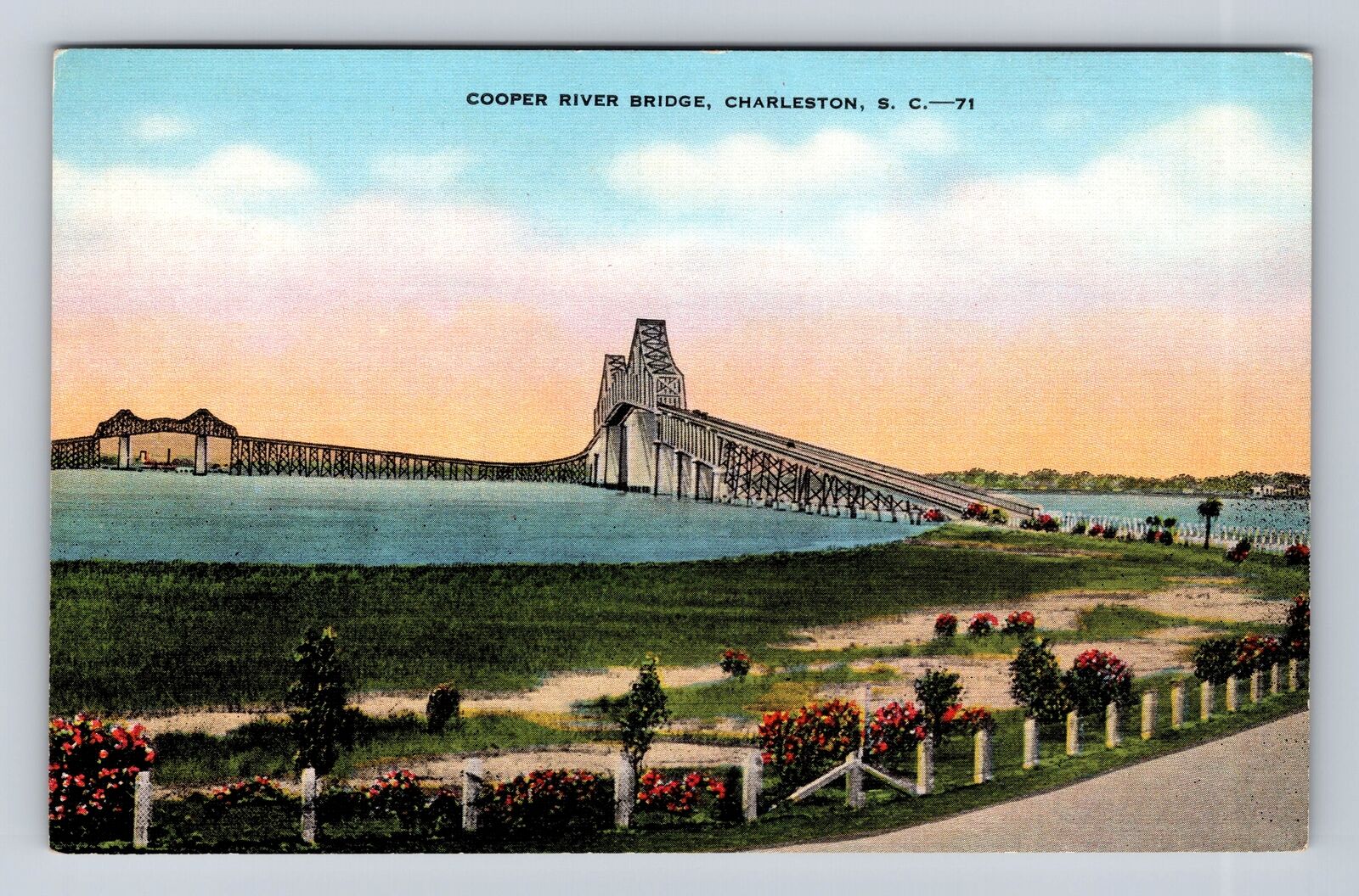 Charleston SC-South Carolina, Cooper River Bridge, Antique, Vintage Postcard