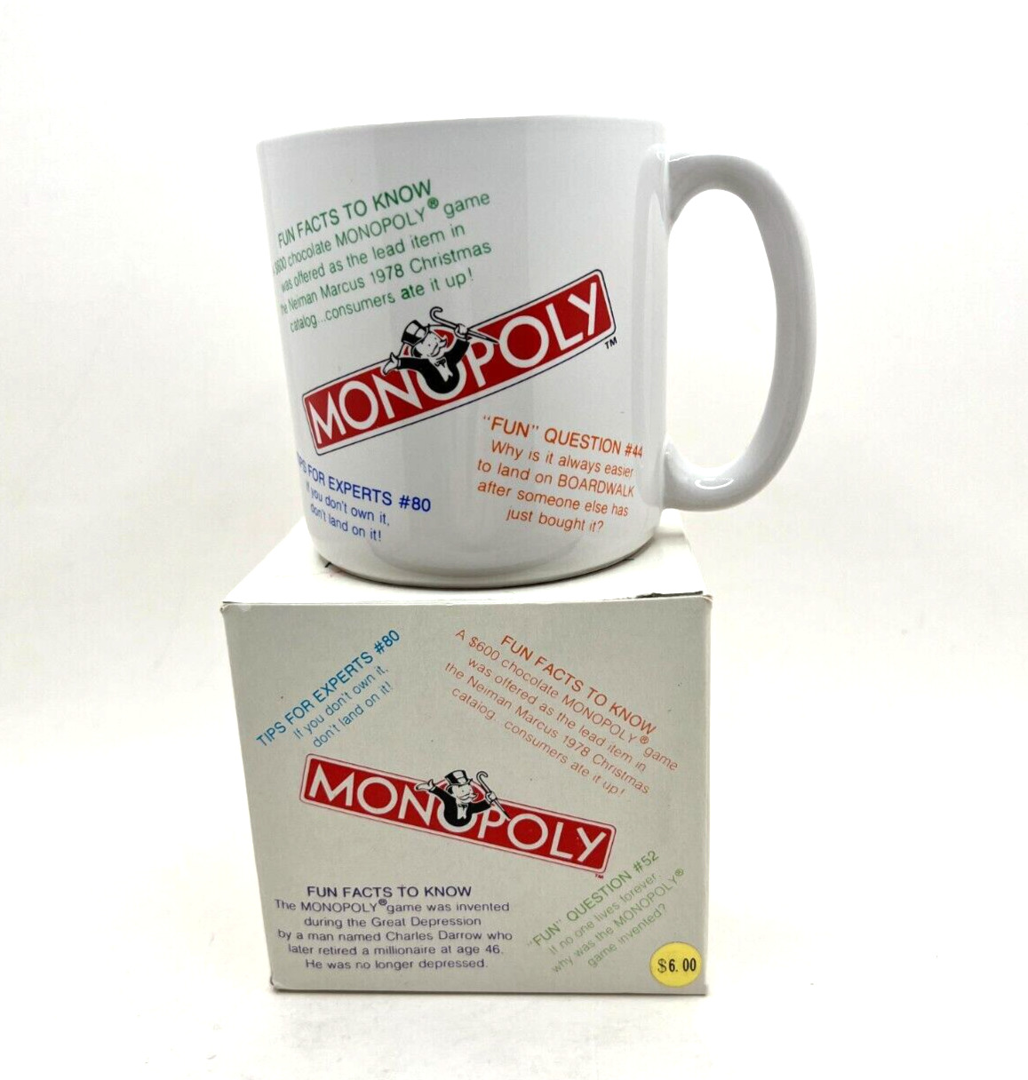 Retro Monopoly Coffee Mug 1984 Fun Facts American Greetings Design Collection