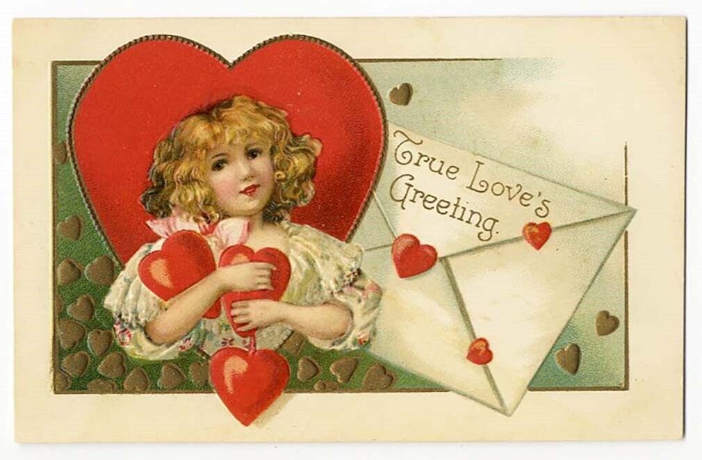 Clapsaddle VALENTINE Little Girl in Red Heart c 1910 Embossed Love Greeting