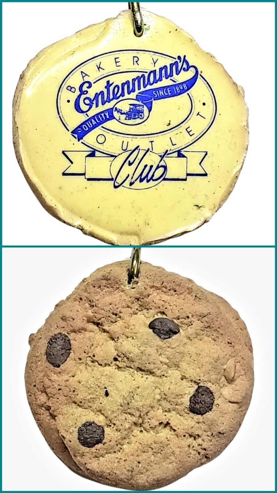 Vintage Entenmanns Keychain Chocolate Chip Cookie Bakery Club Outlet Keytag RARE
