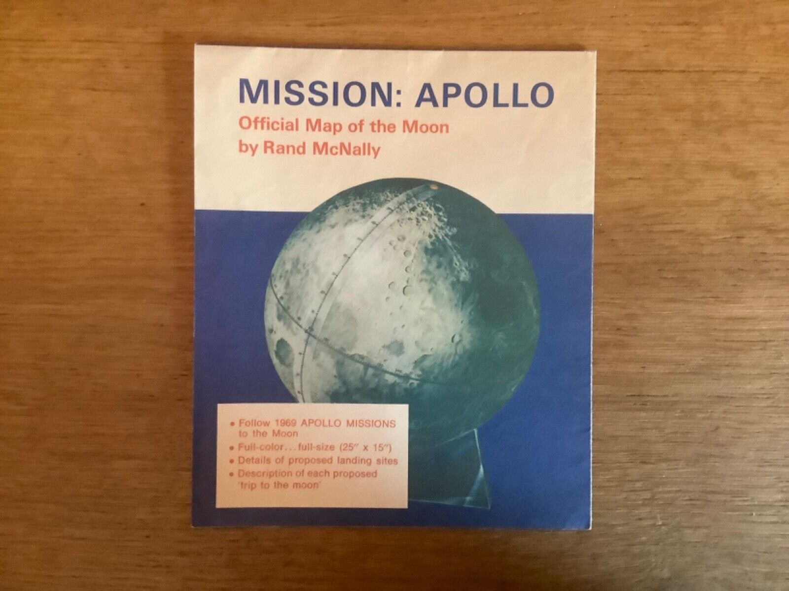 Vintage 1969 Mission Apollo NASA Official Map of the Moon By Rand McNally