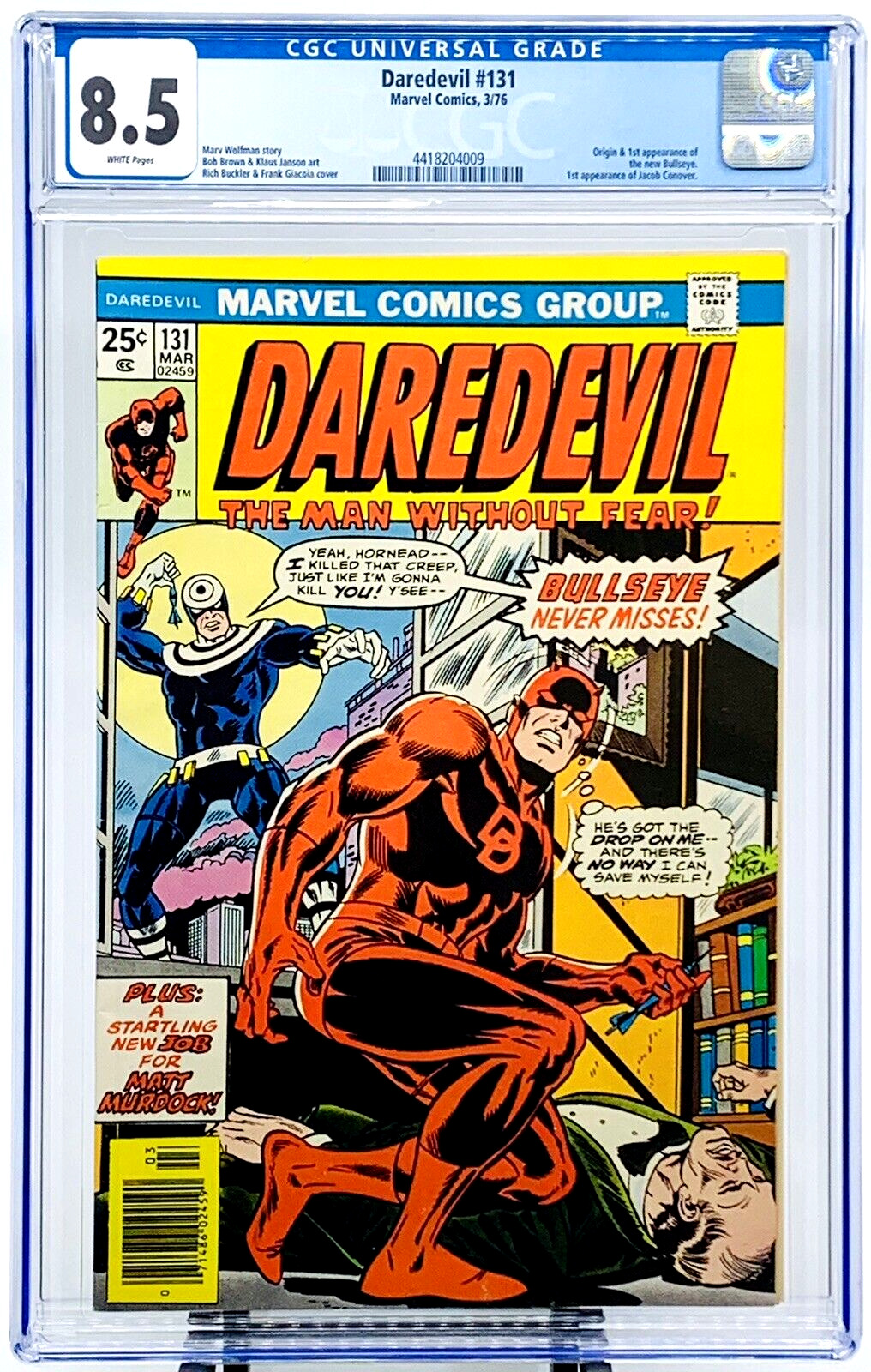 Daredevil #131 CGC 8.5 White Page Key 1st Appearance Origin Bullseye JUST GRADED