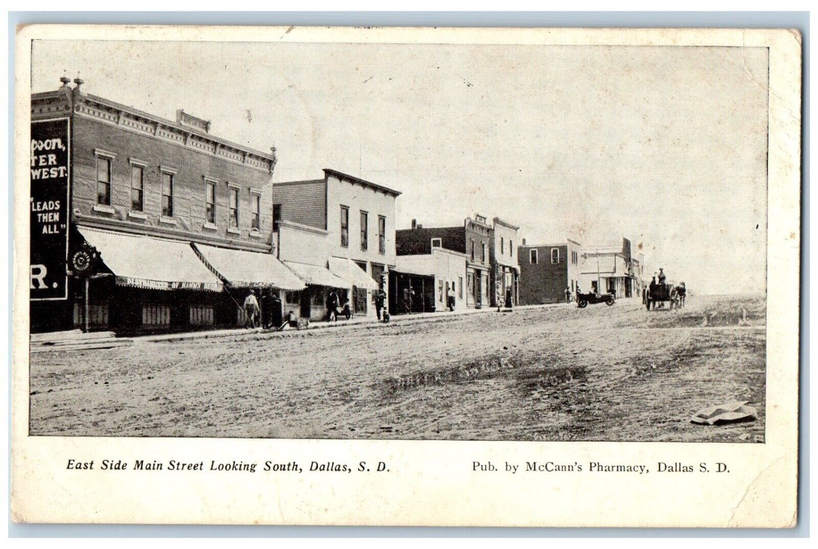 Dallas South Dakota Postcard East Side Main Street Looking South c1910 Vintage