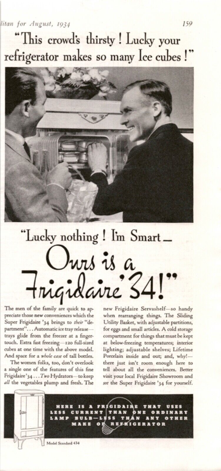 Frigidaire Ad: Vintage 1934 - Super Frigidaire '34 - Automatic Ice Tray Release