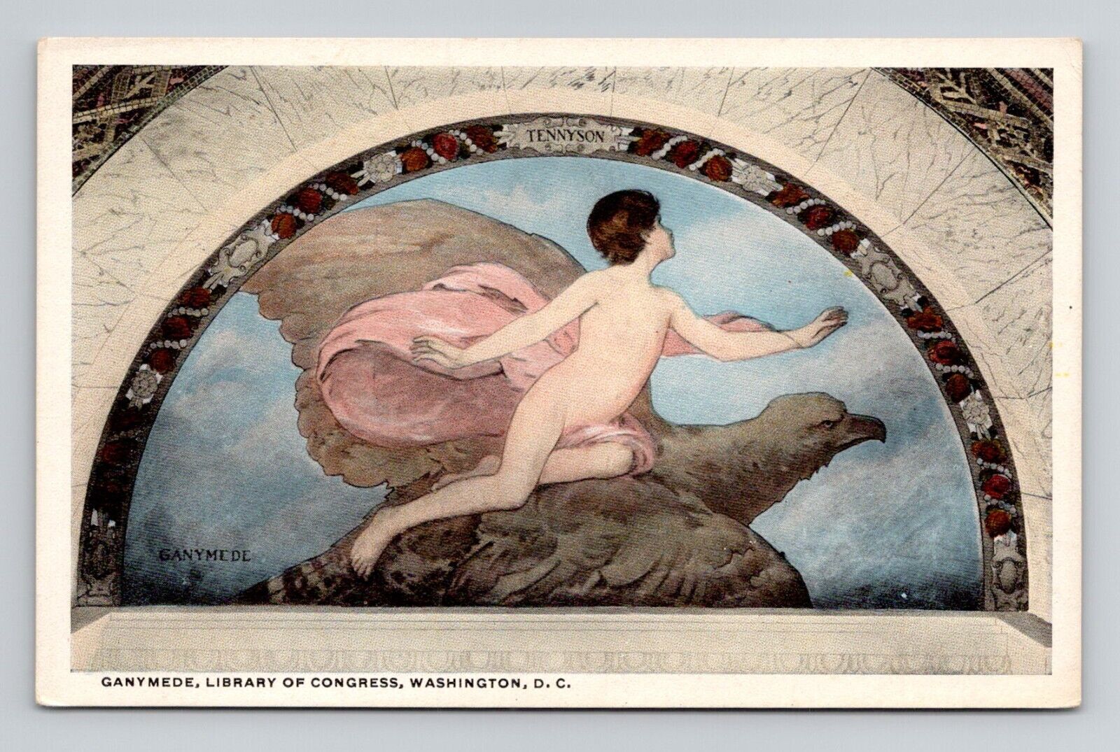 Postcard Mural Painting Library of Congress Washington DC, Antique B5