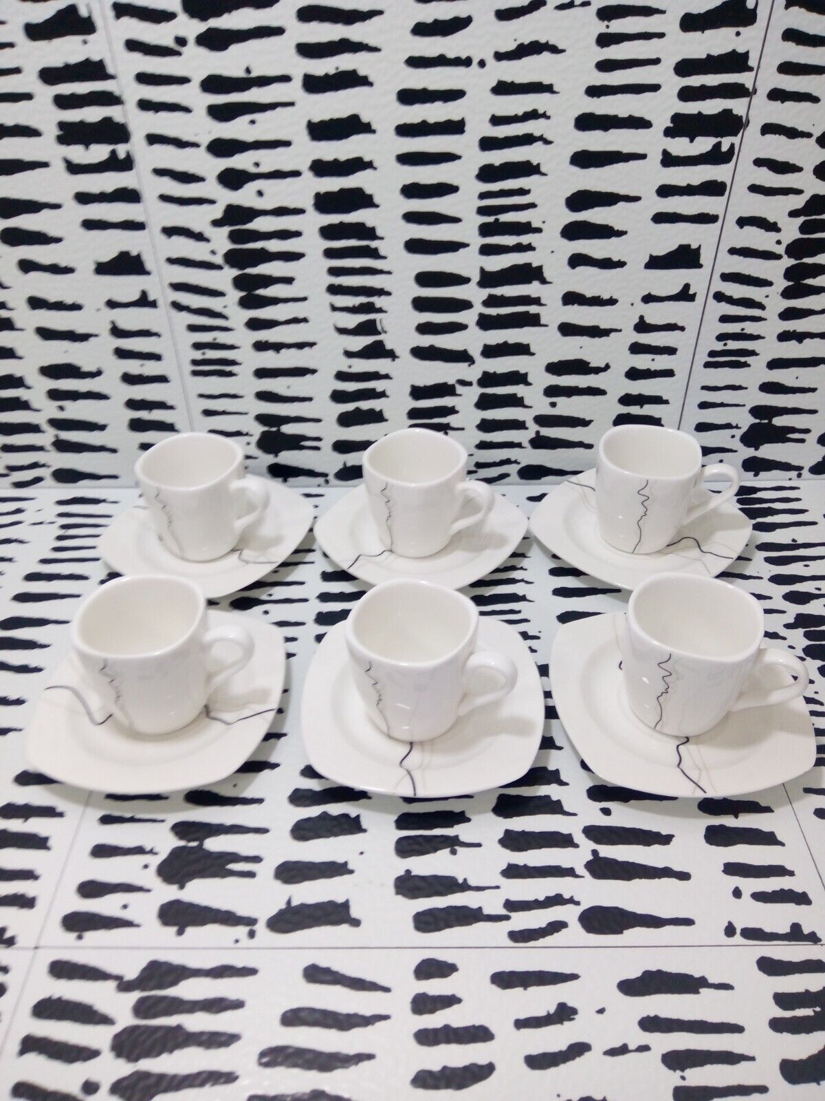 Art Deco Lot tea cups Demitasse Sets Cups-saucers Service For 6
