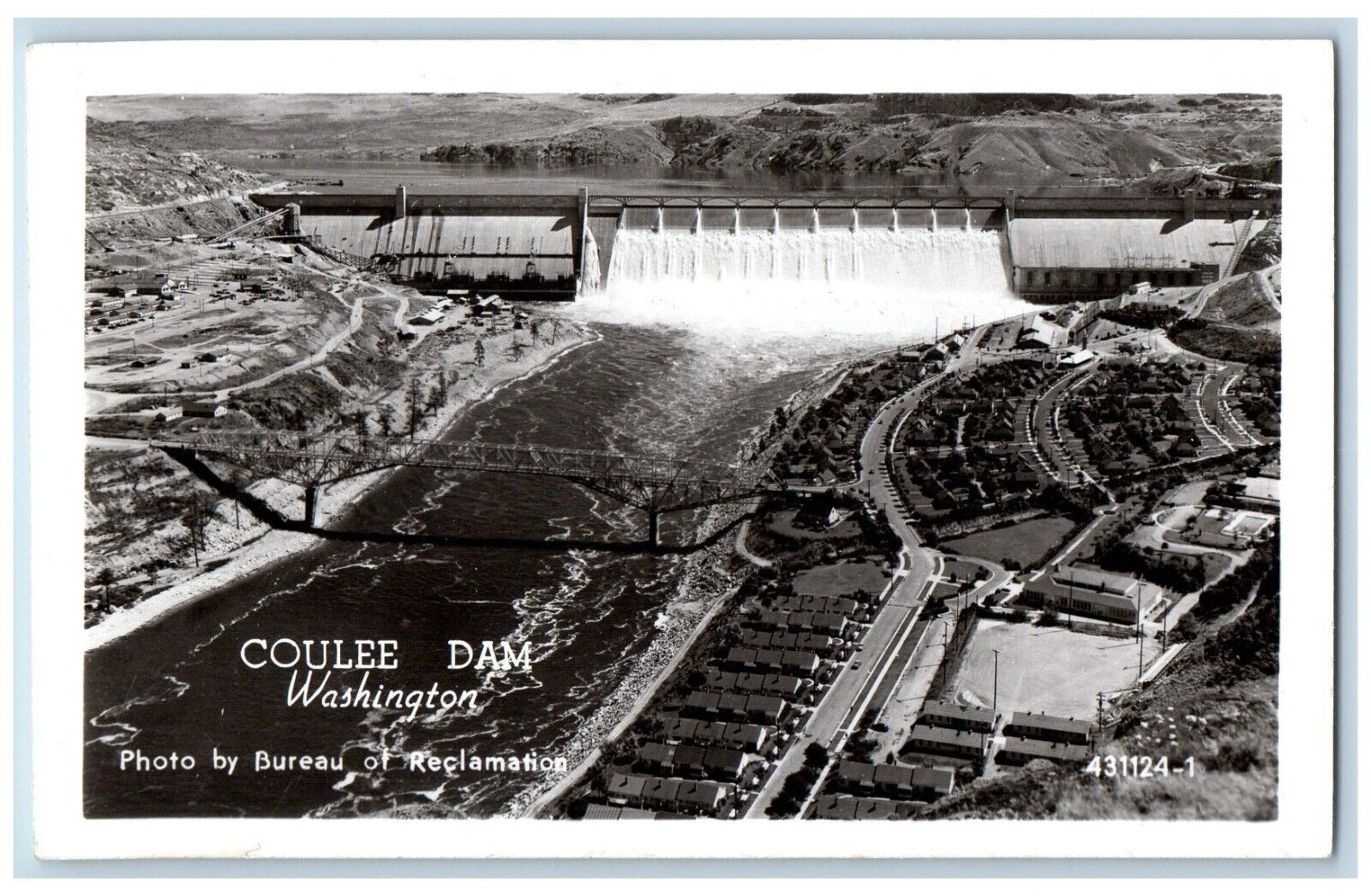 Coulee Dam Washington WA Postcard RPPC Photo Bird\'s Eye View c1930\'s Vintage