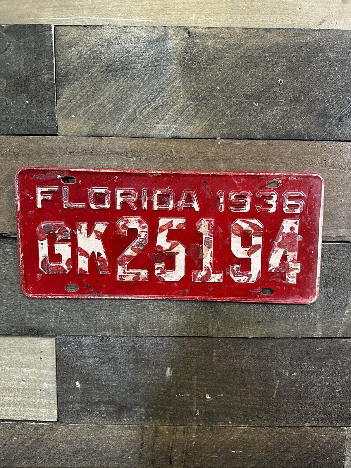 VINTAGE 1936 FLORIDA TAG TRUCK LICENSE PLATE #Gk25194