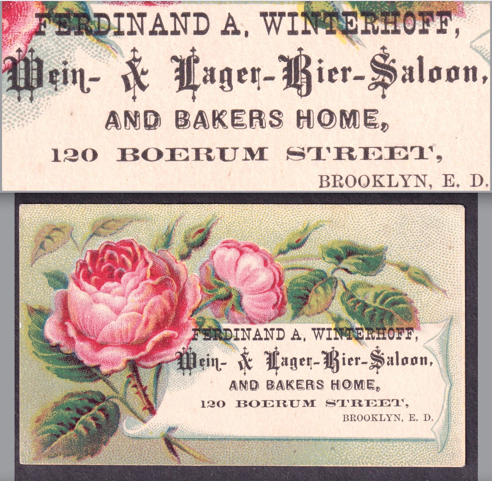 1800\'s Brooklyn E.D. Saloon Winterhoff Beer 120 Boerum St New York Ad Trade Card