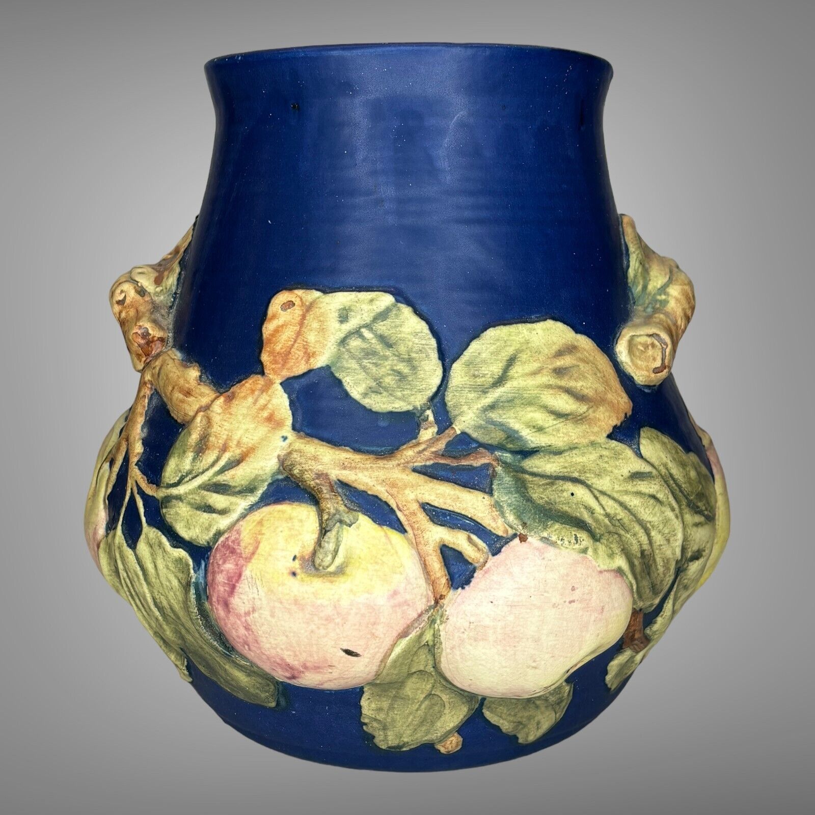 Antique 1915 Weller Baldin Blue Apple & Branch Blue Art Pottery Ceramic Vase