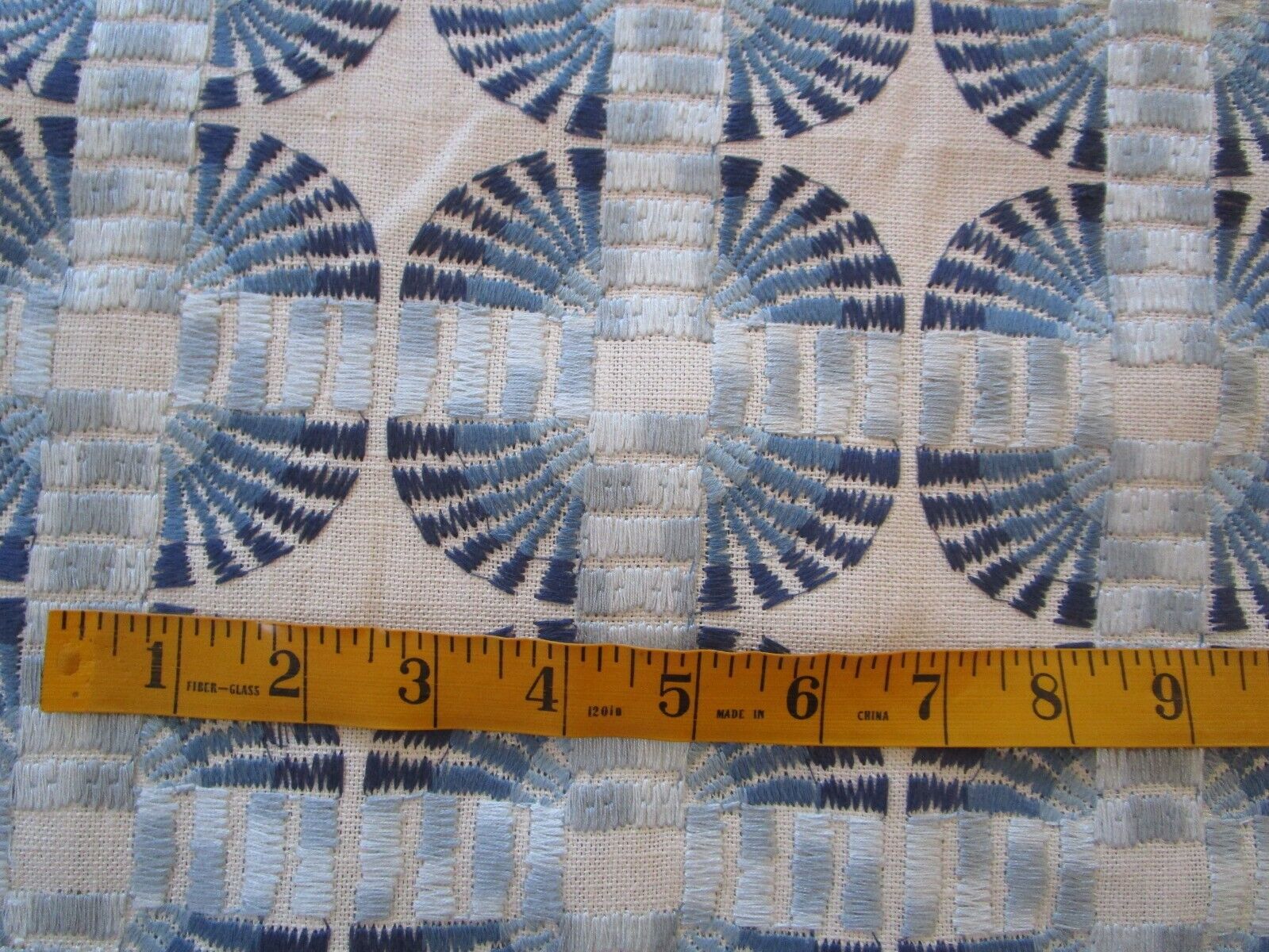 Clarence House Jimbaran Blue Embroidery Global Linen Fabric 89\