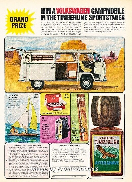 1972 Volkswagen Campmobile Camper Original Advertisement Print Art Car Ad H80