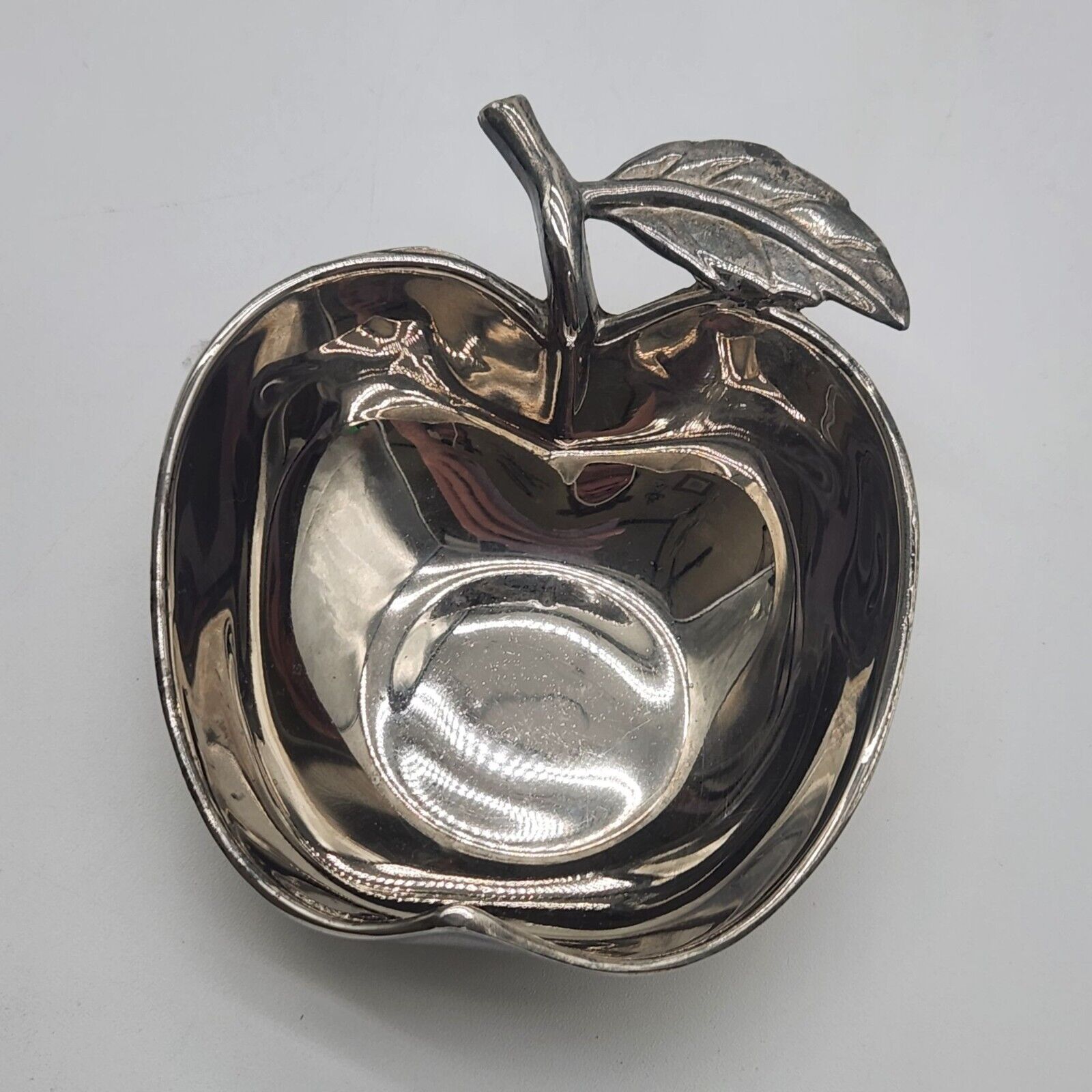 Vintage Silver Plate Apple Shaped Nuts Mints Candy Jewelry Trinket Dish Small