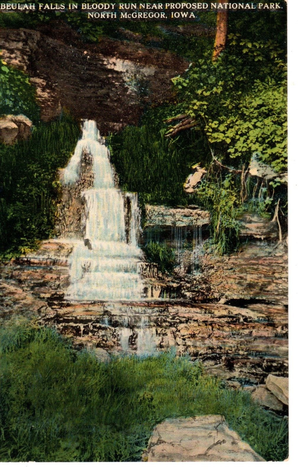 Beulah Falls in Bloody Run near Proposed Natl Park, N McGregor, IA Postcard