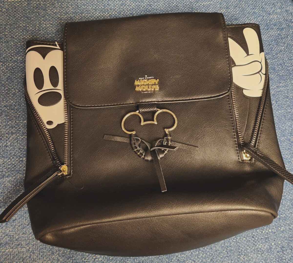 Bioworld Disney Hidden Mickey Mouse Mini Backpack Purse Bag Black Gold Zippers
