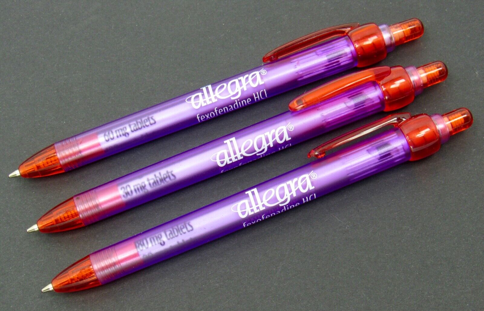 Rare Lot 3 Translucent Allegra Drug Rep Pharmaceutical Pens Rotating Barrel