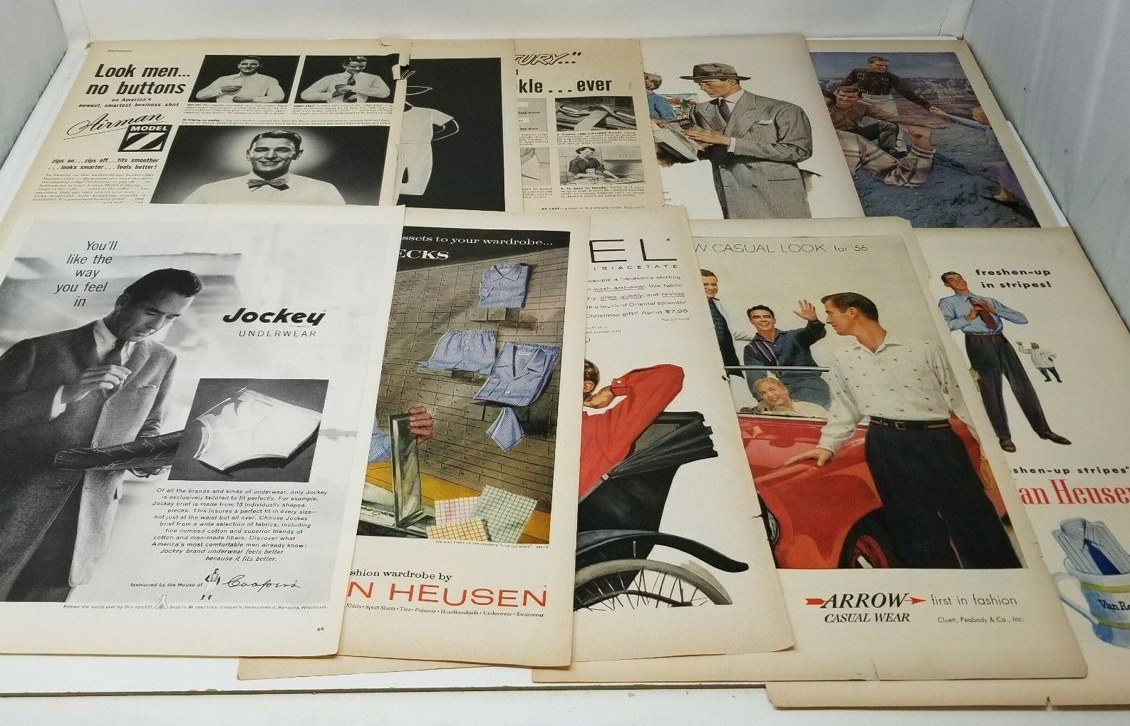 Men\'s Clothing Van Heusen Arrow Jockey Set of 10 Mid Century Full Page Cut Ads 
