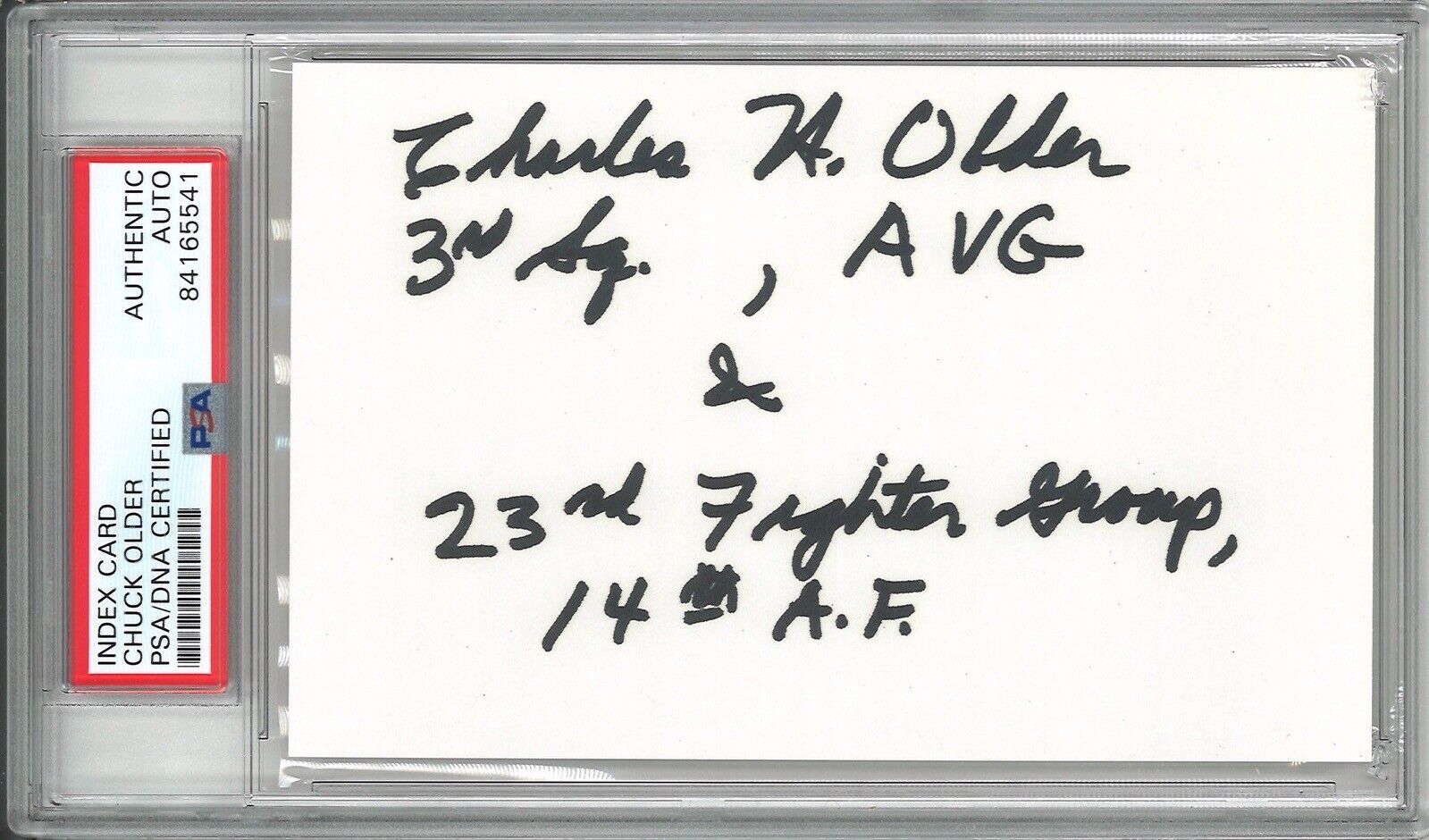 CHARLES OLDER SIGNED INDEX CARD PSA DNA 84165541 WWII ACE 18.25V AVG TIGER