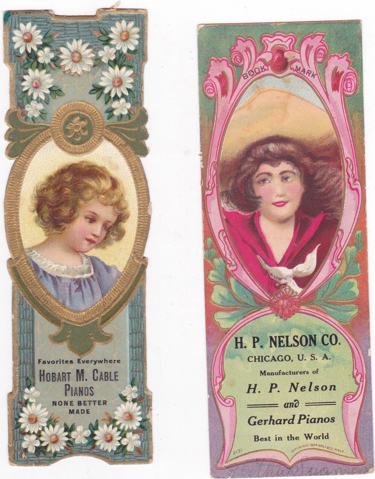 Antique Victorian Era Advertising Bookmark for Piano Companies in Chicago