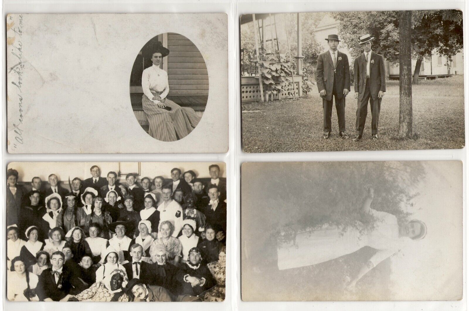 1910s people, costume party, Belding, Michigan lot; history, photo postcard RPPC