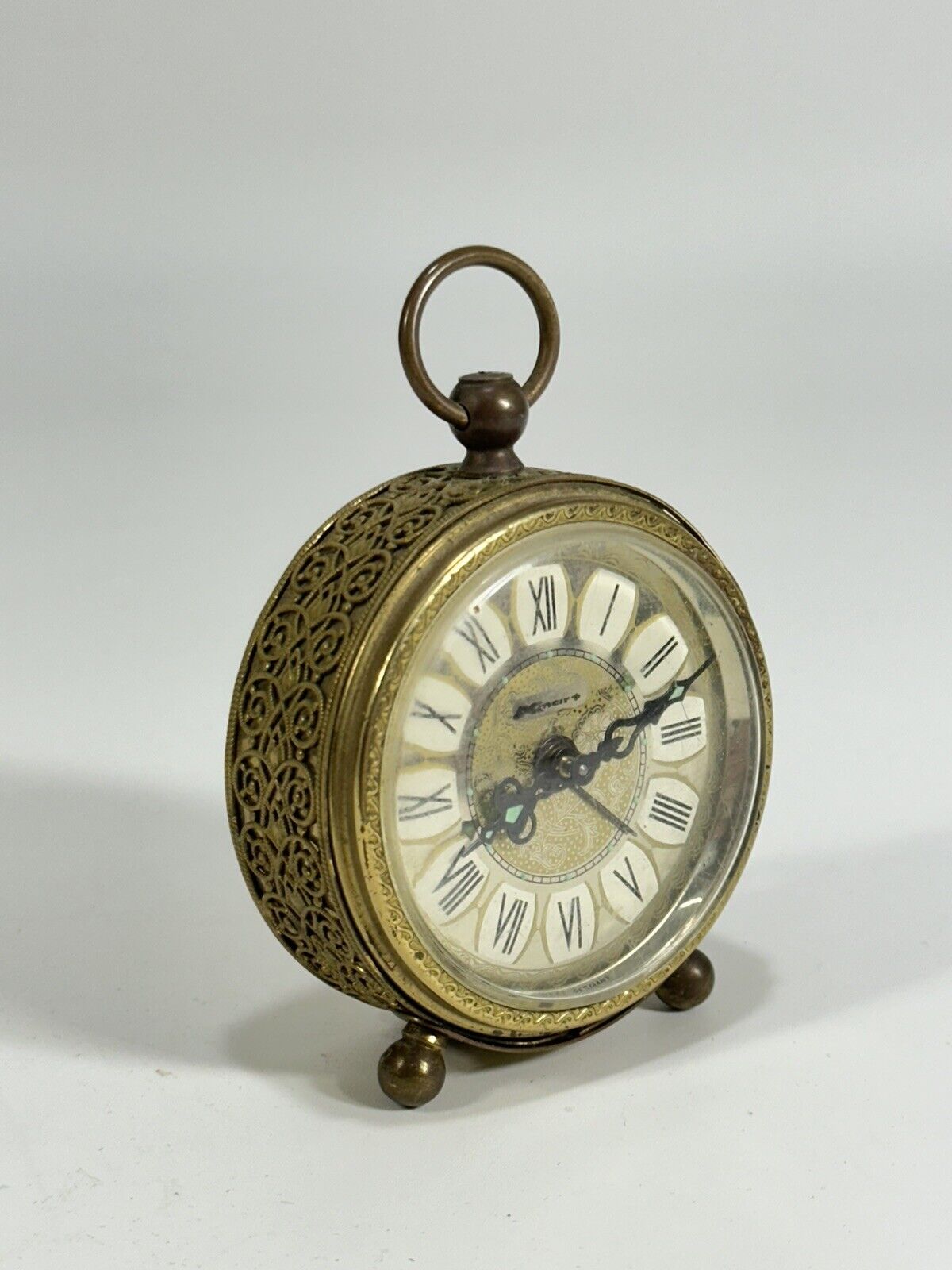 Vintage Kmart Round Gold-Tone Filigree Alarm Clock ~ West Germany Made ~ Working
