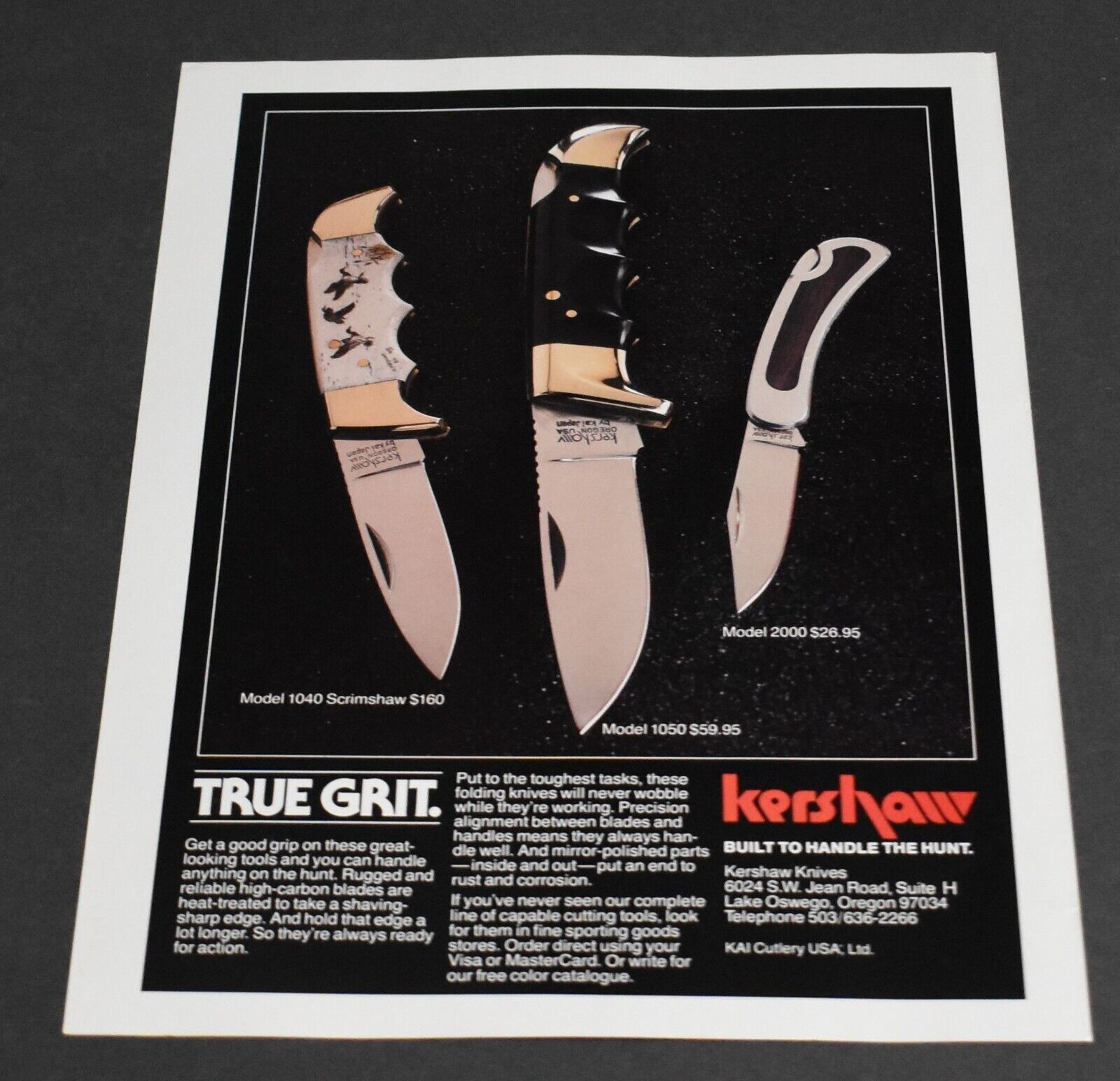 1983 Print Ad True Grit Kershaw Knives Lake Oswego Oregon Knife Art KAI Cutlery