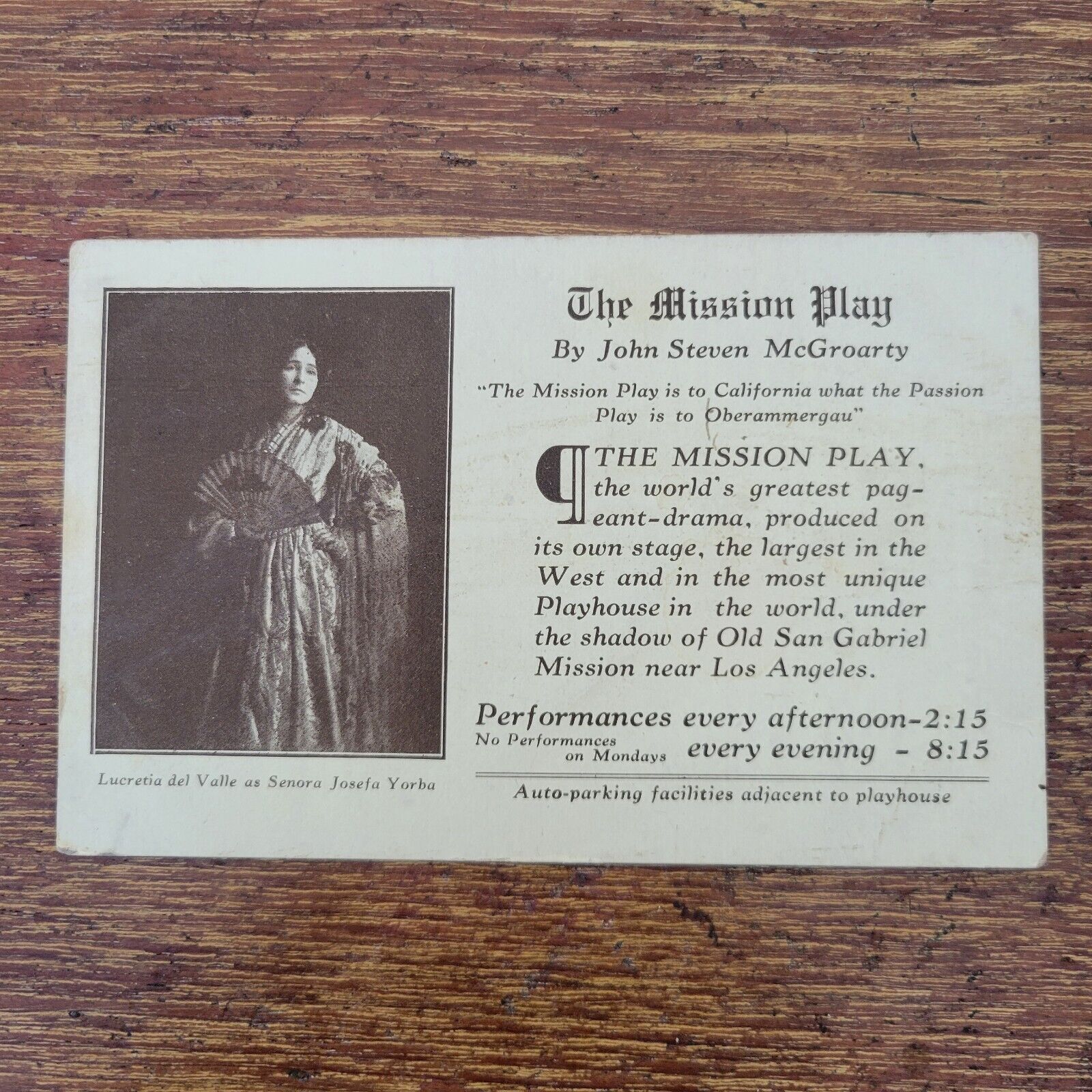 The Mission Play by John Steven McGoarty Performance Post Card San Gabriel CA