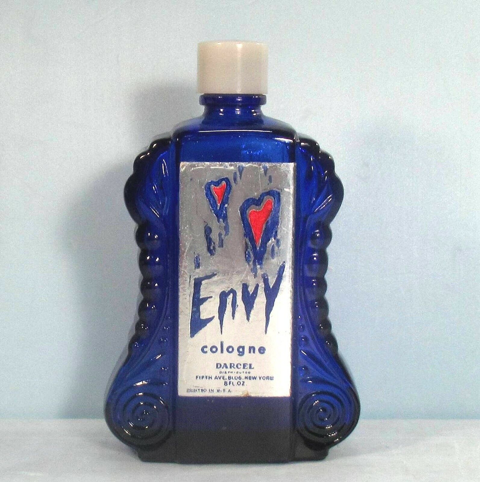 ENVY Cologne empty bottle cobalt blue w cap & full label 5.75\