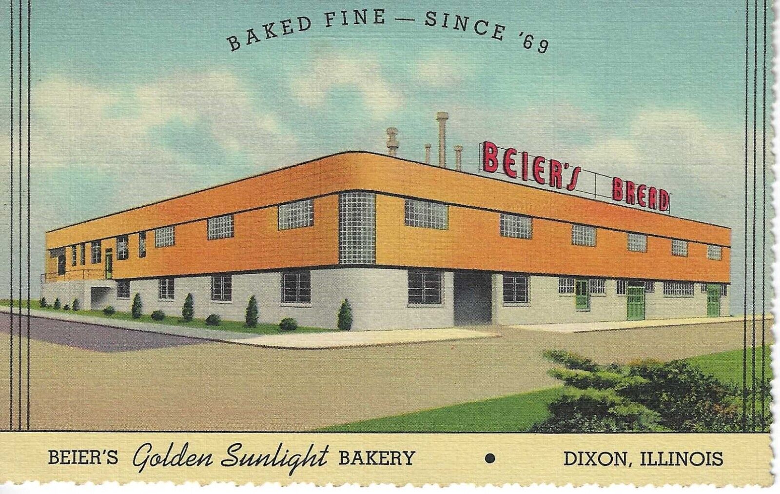 BEIER\'S GOLDEN SUNLIGHT BAKERY Vintage Unused Linen Postcard Dixon, Illinois, IL