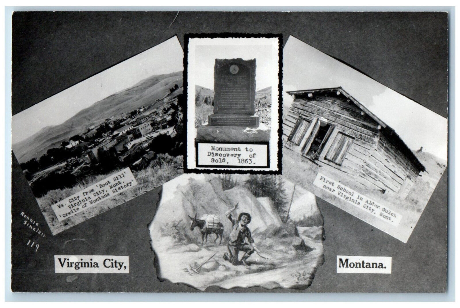 Virginia City Montana MT Postcard Boot Hill Monument School c1950's RPPC Photo