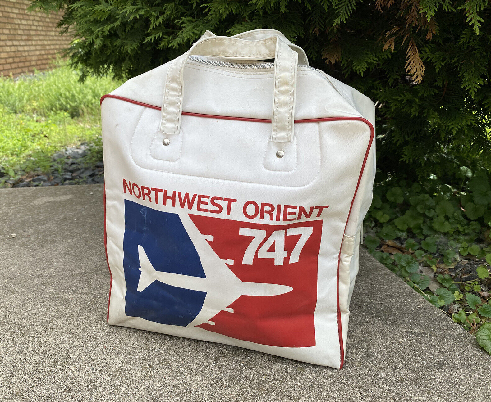 Vtg 70s Northwest Orient Airlines Flight Travel Bag Satchel Boeing 747 VGC