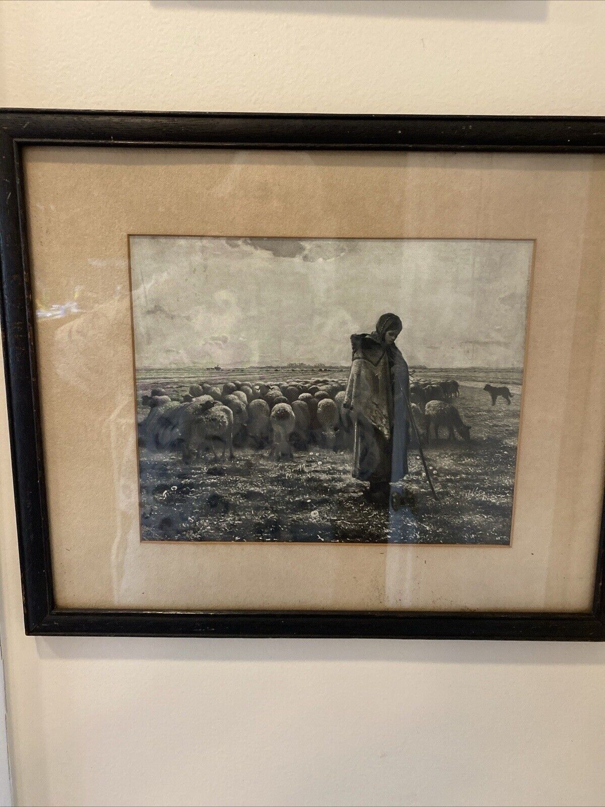 VINTAGE  Shepherdess With Her Flock Print By J.F. MILLET 14” X 17”
