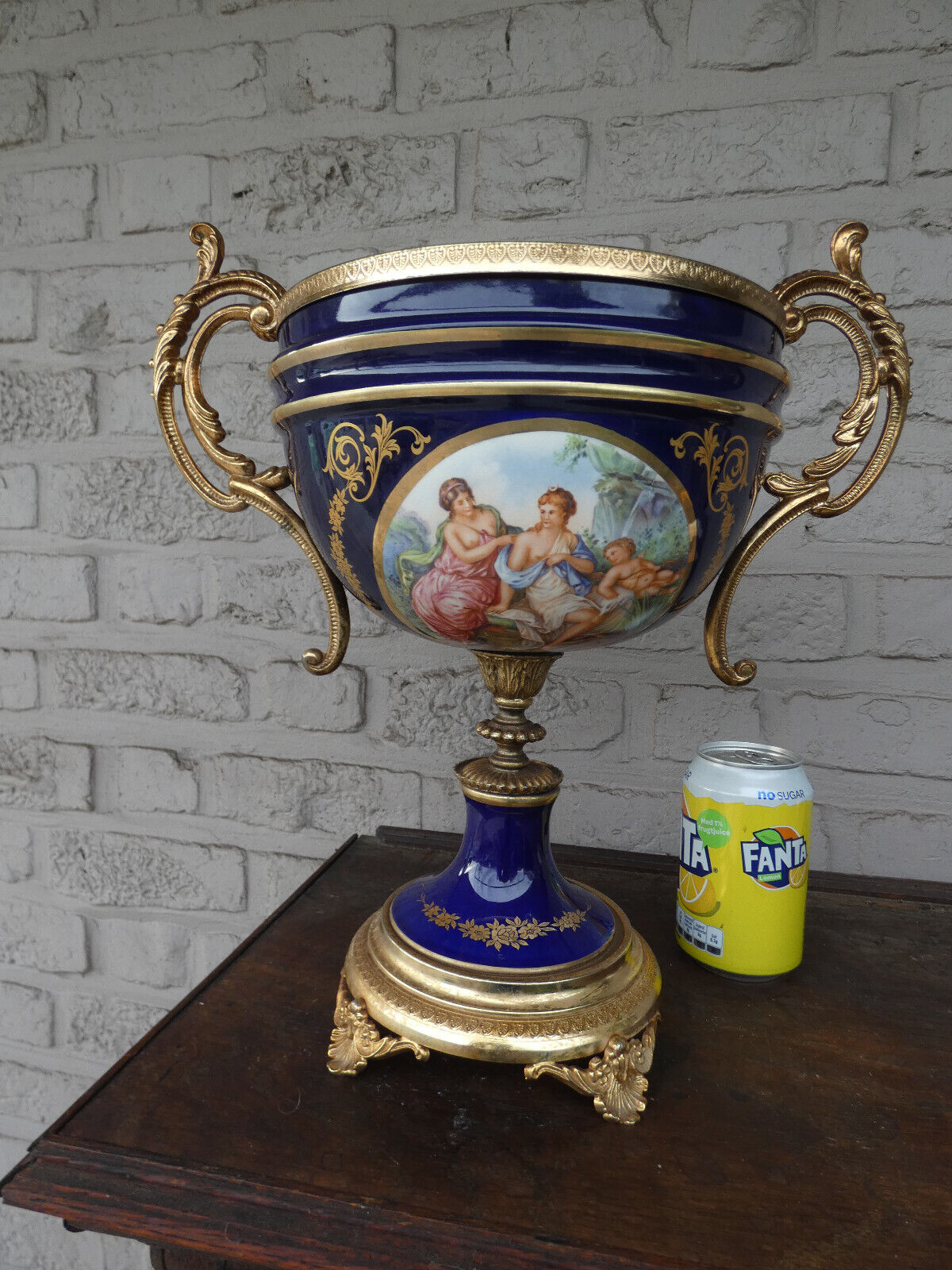Vintage Belgian Cobalt blue porcelain centerpiece coupe bowl vase