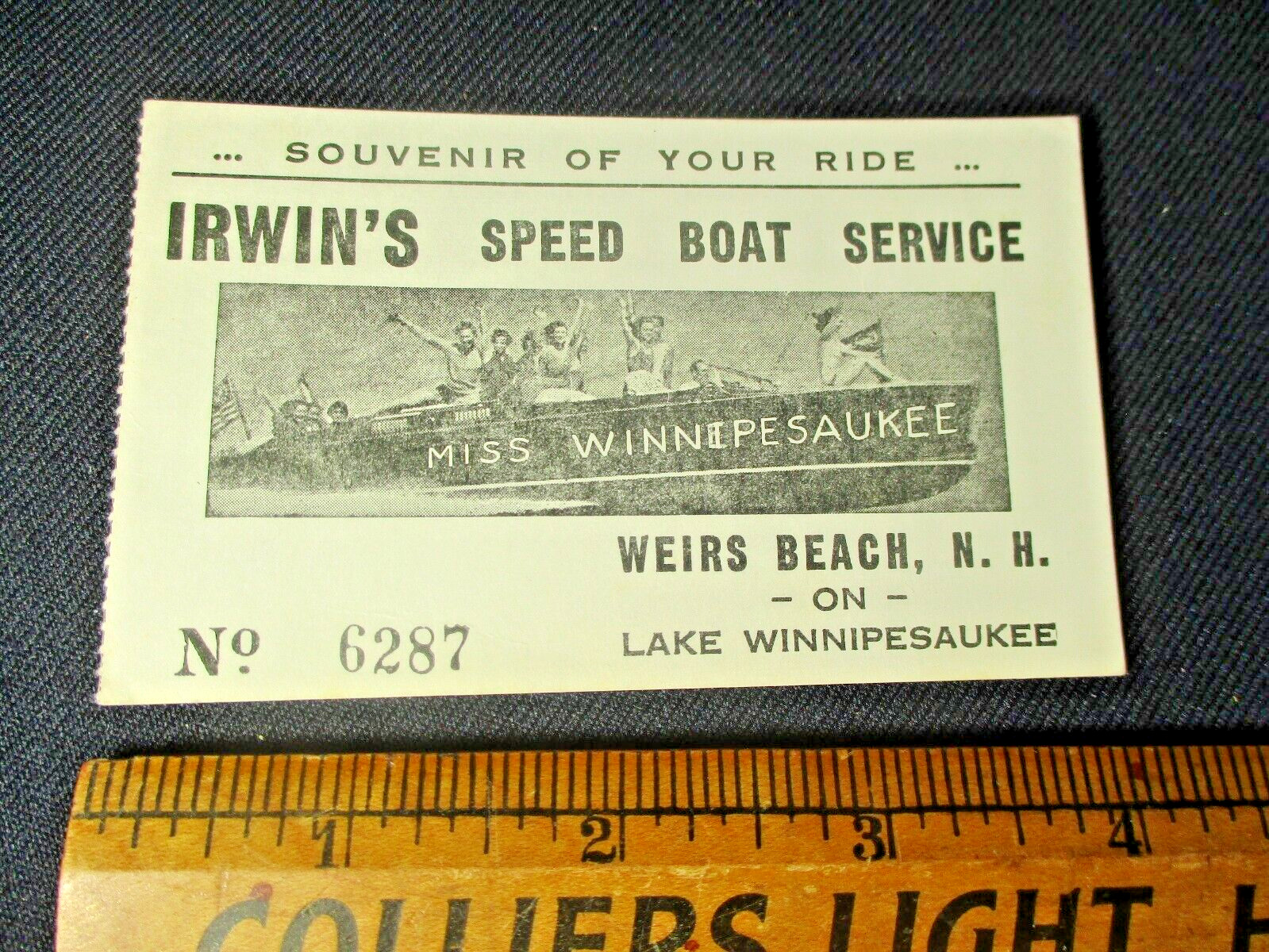 Souvenir of Your Ride Irwin\'s Speed Boat Weirs Beach NH Lake Winnipesaukee