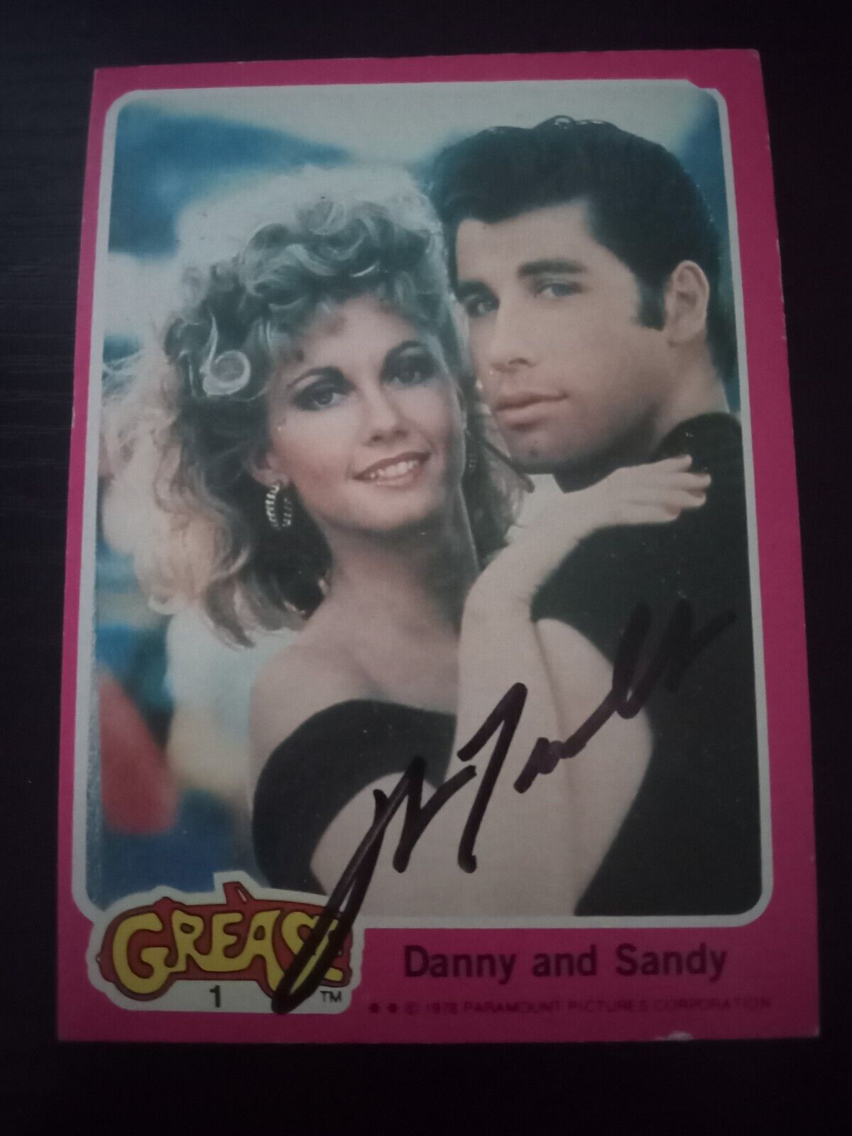1978 Topps Grease #1 Danny and Sandy autographed by John Travolta