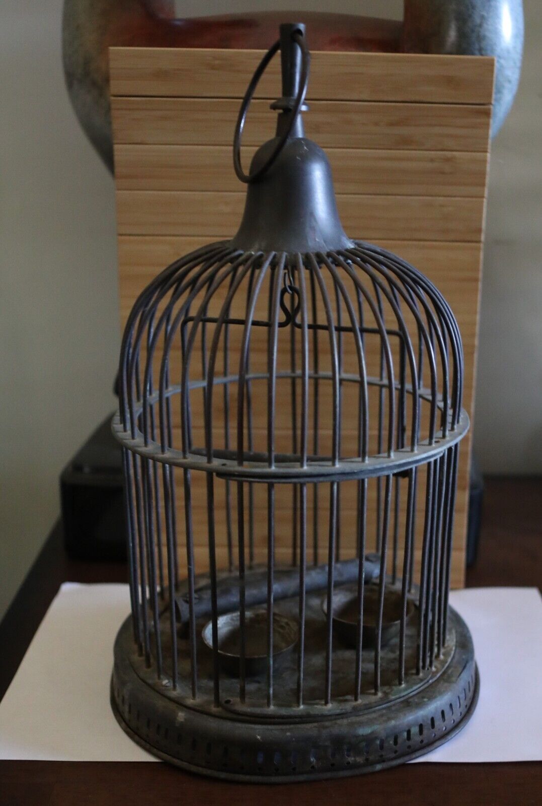 Large Vintage Solid Brass Dome Bird Cage 17 In Tall - Art Deco - Beehive PATINA