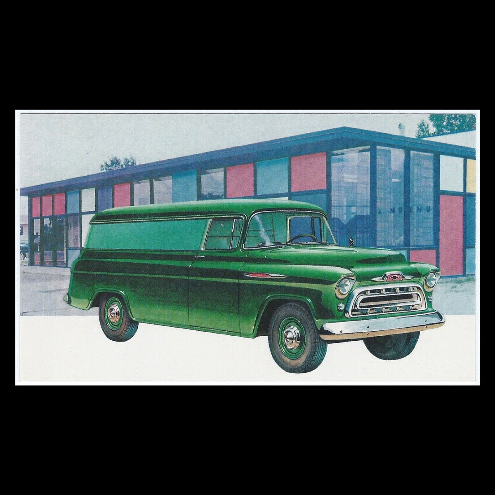 1957 Chevrolet PANEL VAN: Original Dealer Promotional Postcard UNUSED VG+/Ex