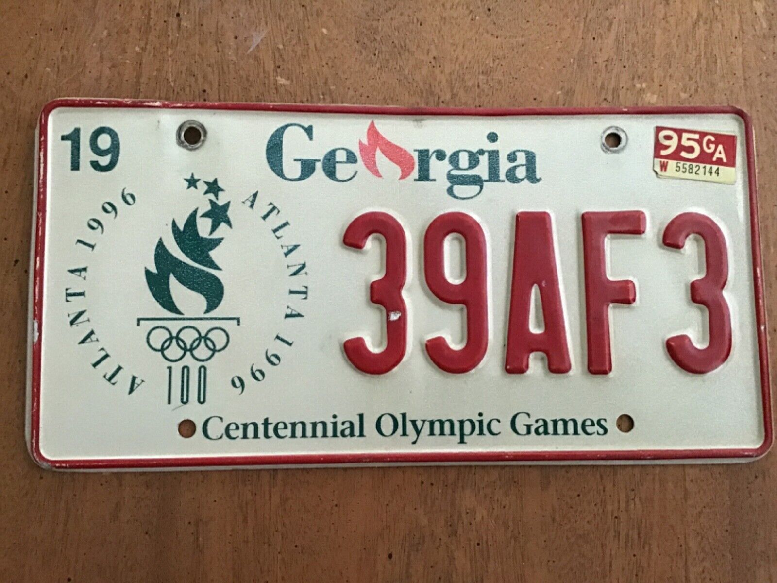 1995 Georgia Centennial Olympics Games 1996 License Plate Tag 39AF3 specialty