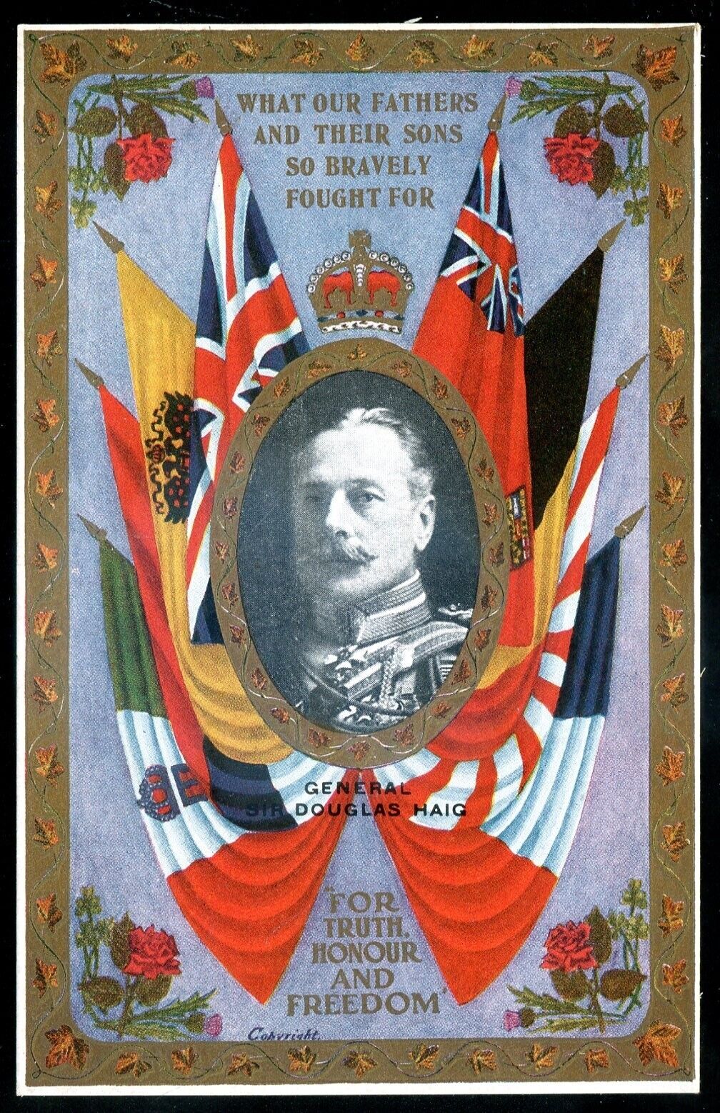 CANADA MILITARY Postcard 1910s WW1 Allies Flags General Douglas Haig
