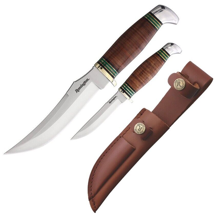 Remington Stacked Piggy Back Set Fixed Knives Stainless Steel Blades Leather
