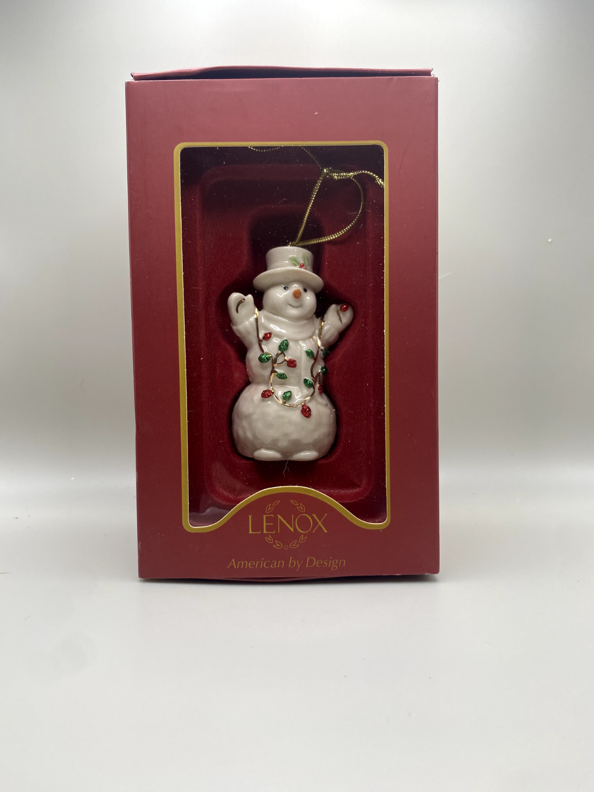 Lenox Snowman Ornament  Wrapped in Lights With Box - Christmas
