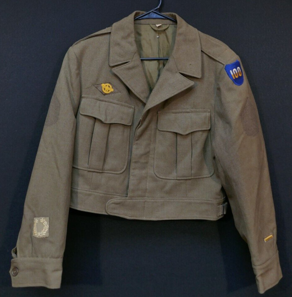 WW2 US Army 100th Infantry Division OD Wool Coat Ike Jacket 38L 1944 Theater MUC