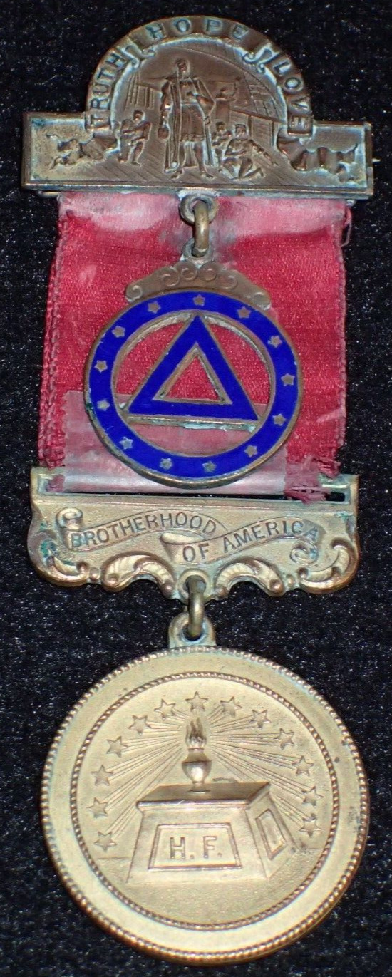 Antique Brotherhood of America Medal w/ Double Medallion Enamel Truth Hope Love