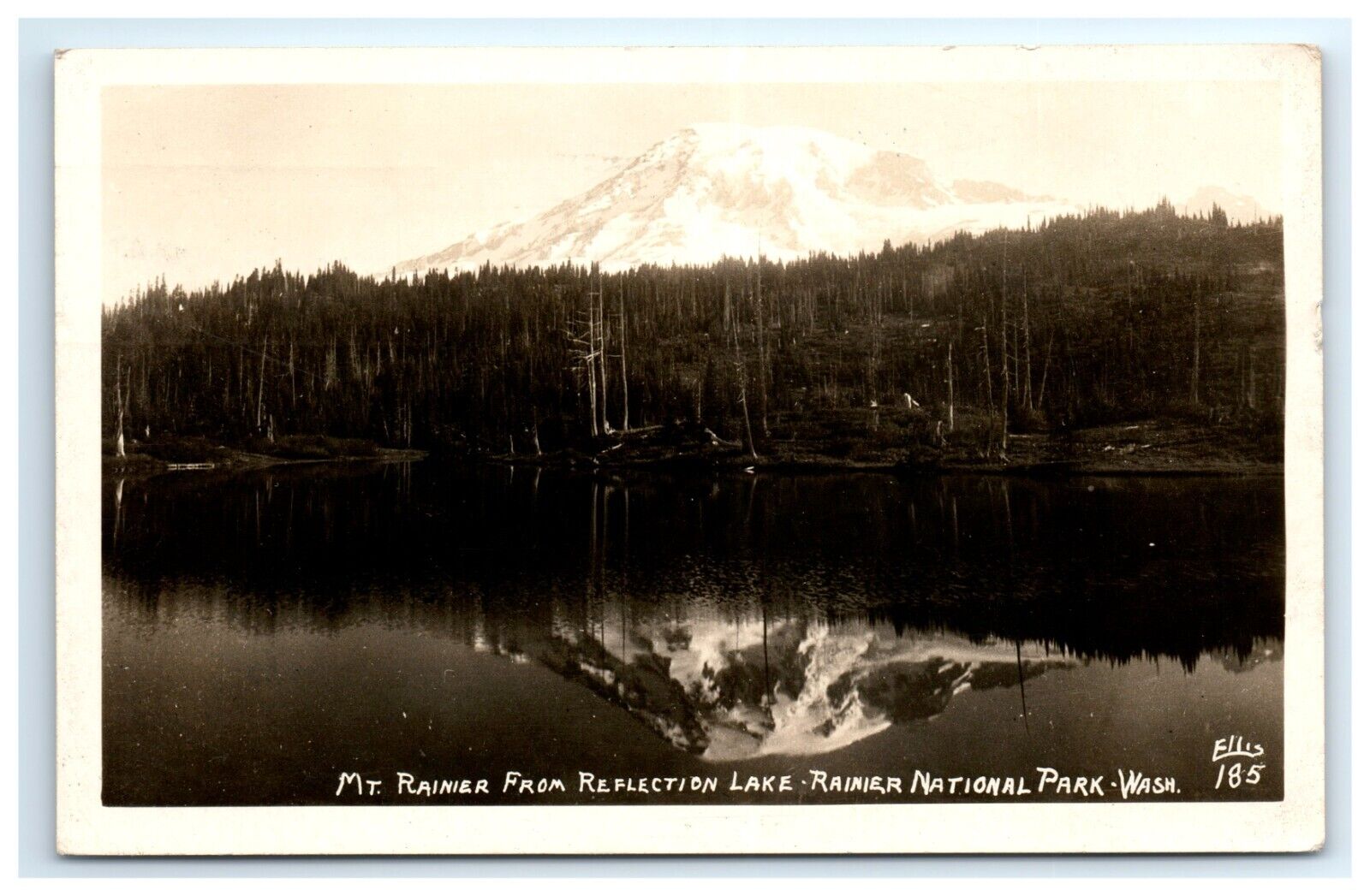 Postcard RPPC Mt Rainier National Park Reflection Lake Washington Ellis Pst 1946