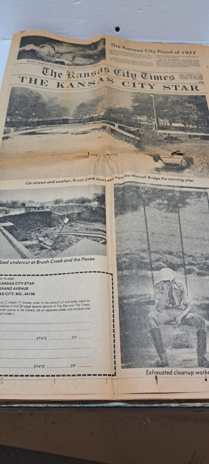 Kanas city Star 14 Sep 1977 some damage to the front page
