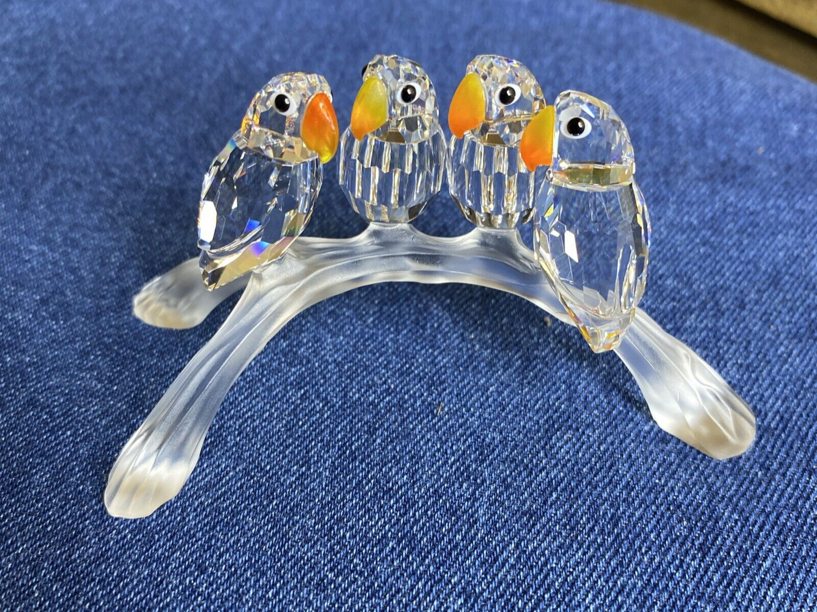 Swarovski Crystal 4 Baby Lovebirds Parrot Birds Frosted Branch Figurine Prism