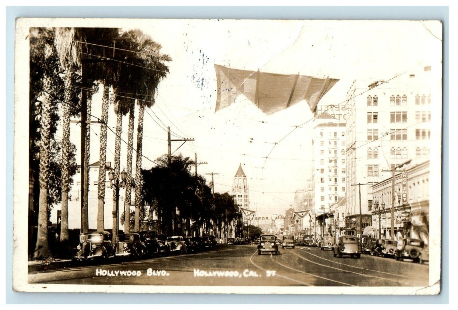 1939 Hollywood Boulevard Cars Hollywood California CA RPPC Photo Postcard
