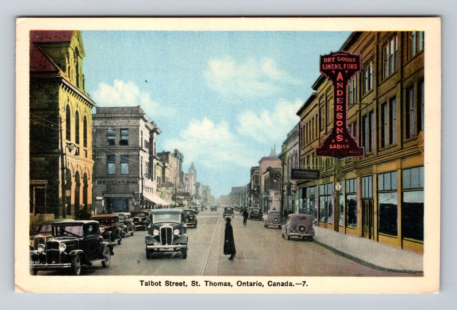 St. Thomas Canada, Talbot Street Anderson\'s Dry Goods 40\'s Cars Vintage Postcard