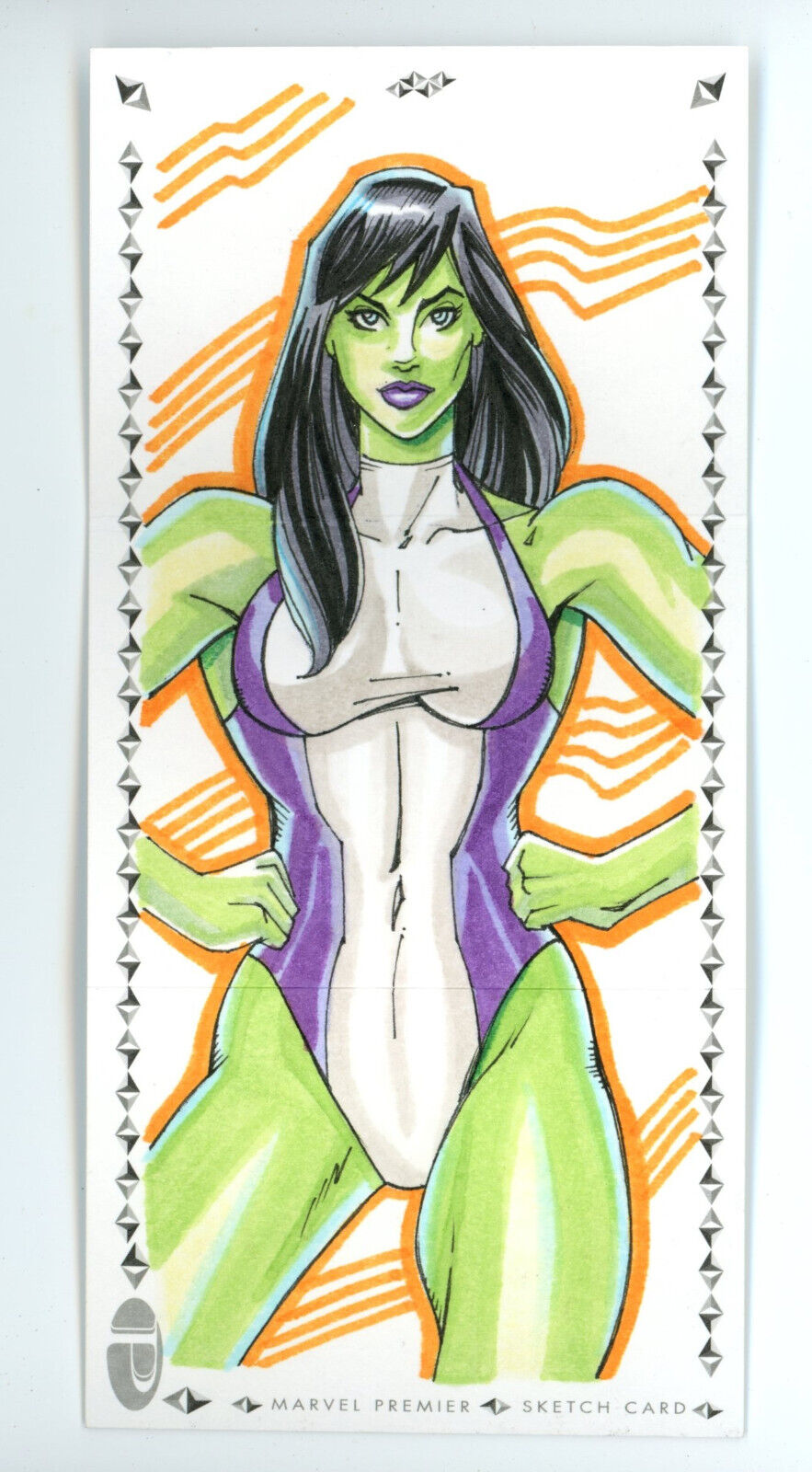 She-Hulk 1/1 triple panel sketch card 2019 UD Marvel Premier Emmanuel Villafana