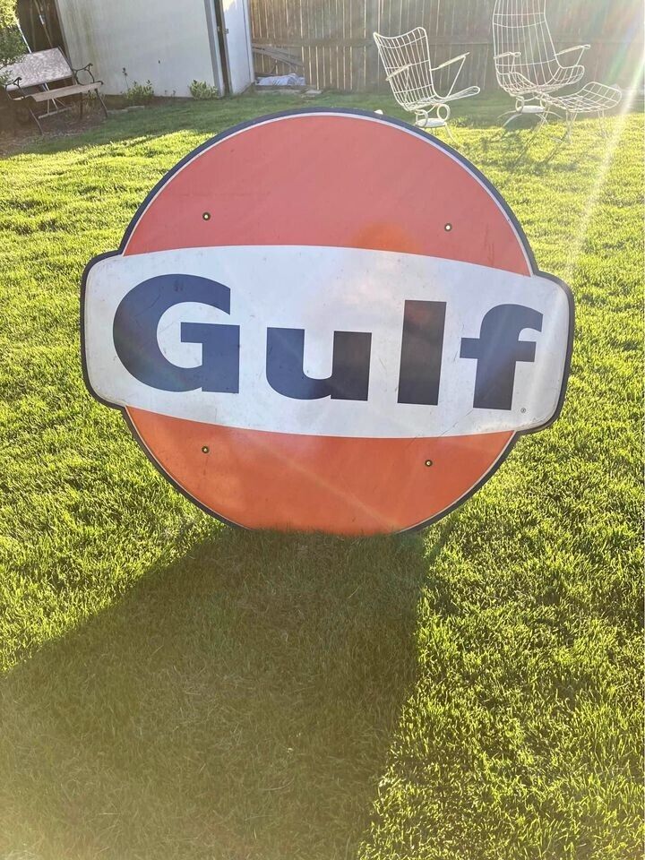 Vintage GULF Motor Oil Gas Station 1-sided Metal Advertising SIGN 